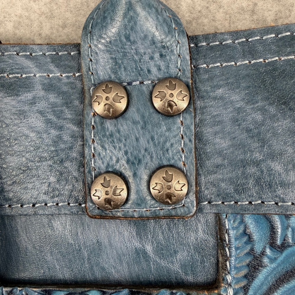 Patricia Nash Blue Tooling Leather Tote Crossbody Bag Floral Embossed Satchel - Picture 12 of 13